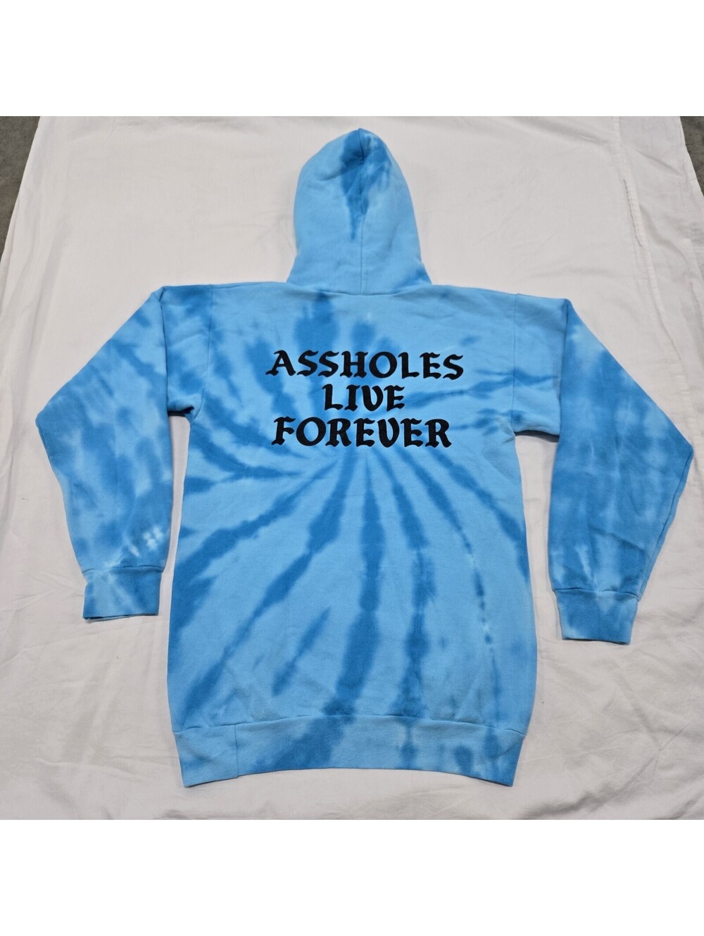 EUC Size SMALL A**holes Live Forever Hoodie Blue Tye Dye Pullover Sweater ALF